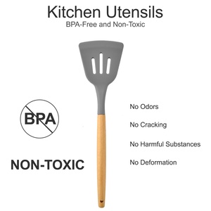 Lfgb tiêu chuẩn <span class=keywords><strong>Silicone</strong></span> nấu ăn đồ dùng thiết lập với tay cầm bằng gỗ không dính Turner kẹp thìa thìa cho nhà bếp đồ nấu nướng - Product Image 6