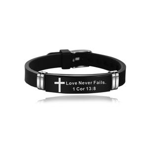 Cadeaux inspirants Bracelet en acier inoxydable pour hommes Silicone Bibles <span class=keywords><strong>Citations</strong></span> Christian Prayer Cross Bangle Bracelets - Product Image 5