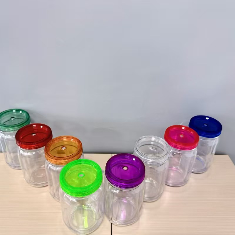 Hot Snow Globe Tumbler 20oz 550ml Double Wall Acrylic Mason Jar Custom Personalized Cold Plastic Cups With Lid and Straw
