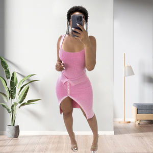 New Design Party Going Out Solid Color Ridded Bodysuit Women 2 Pieces Skirt <b>Set</b> Fashion - Product Image 4