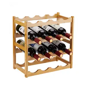 Weinregal personalizado al por mayor 4 niveles 16 botella winerack cantidad de pared independiente de madera estante de almacenamiento de vino gabinete encimera