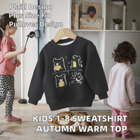 Sweat-shirt à col rond noir pour enfants, imprimé ours de dessin animé, coupe classique, unisexe, pull décontracté d'automne, 100% coton tricoté