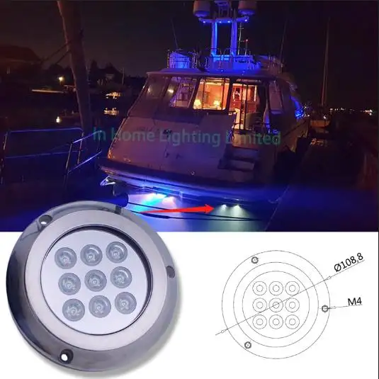 12V LED Marine Boat Underwater Light Surface-Mount Light 316 Stainless Steel Marine Lights