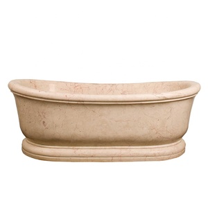Progettato su misura egitto in marmo Beige Standalone vasca idromassaggio in pietra Freestanding vasca da bagno per le ville in vendita - Product Image 1