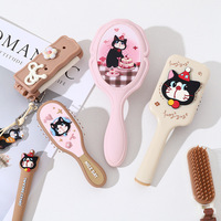 Peigne de massage en plastique ABS série Cow Cat, peigne à cheveux portable anti-statique pour femmes, design de chat de dessin animé, peigne de poche, vente en gros