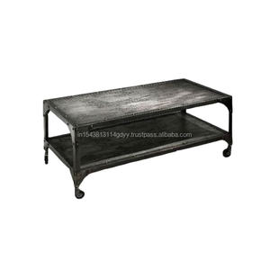 Gran oferta 2025, mesa de centro de muebles industriales de la mejor calidad con marco de hierro y ruedas, mesa de café expreso rústica con manchas - Product Image 1