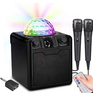 Mesin Karaoke Amplifier Mini Portabel - Sistem Nirkabel 2 Mikrofon Output 5W Panel Lampu Retro Pertunjukan Cahaya Plastik untuk Mengisi Ruangan - Product Image 2