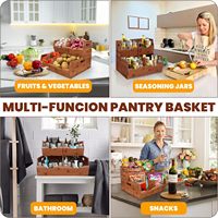 Boîte de rangement empilable à 2 niveaux en bambou carbonisé avec séparateur amovible pour cuisine, bureau, armoire, fruits