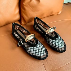 Sandali piatti da donna Mary Jane con punta tonda e rete traforata, novità estiva, con cinturini regolabili - Product Image 2