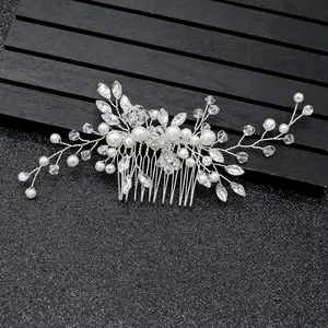 Elegant Gold Silver Hair Comb Pearl Bridal Headwear Banquet Party Fashion White Crystal Ponytail Combs Wedding Hair Accessories