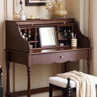 Table de toilette vintage rétro KMJ avec miroir éclairé, en bois massif, pour salle de bain et chambre à coucher
