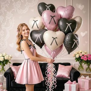 Ensemble de ballons en aluminium en forme de cœur rose mat, noir, crème, blanc, avec nœud, 18 pouces, pour <span class=keywords><strong>d</strong></span>écoration à l'hélium, anniversaire de fille, baby shower, enterrement de vie de jeune fille - Product Image 3