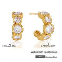 Pendientes de Media Aro con Circonita Cúbica Transparente, Bisel de Acero Inoxidable con Baño de Oro de 18k PVD, Hipoalergénicos, Joyería de Moda para Mujer
