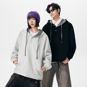 Felpa scozzese con cappuccio Double face da uomo stile coreano con colletto alla moda con botton Up Top Unisex - Product Image 1