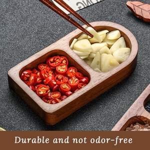 Plateau à sauce en bois 3 compartiments avec séparateurs, <span class=keywords><strong>petit</strong></span> plat pour la maison, la cuisine, le barbecue, le pique-nique - Product Image 6