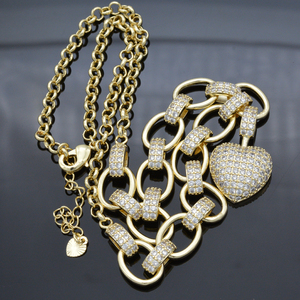 Llegada de un nuevo cristal CZ gargantilla con cuentas de enlace rodio cadena de oro corazón collar - Product Image 4