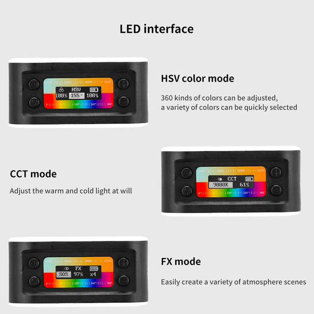 Hongdak Wholesale Double Sides 360 Rotation Full Color Mini Portable LED Camera Lights Magnetic RGB Video Fill Light