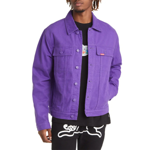 Custom Designs Fashion <strong>Men</strong> Orange Denim Jacket <strong>Purple</strong> 100% Cotton Canvas Trucker Jackets for Male - Product Image 4