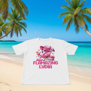 T-shirt pour femme Flamazing Lydia Pink Flamingo Tropical Beach Scene - Product Image 3