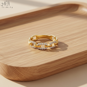 Bague Chaîne Maillons Empilable Classique Élégante et Fine en Or Massif 18K avec Diamant Naturel Véritable – Vente en Gros Populaire - Product Image 4