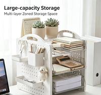 Étagère de rangement de bureau autoportante à 3 niveaux en panneau perforé de qualité supérieure pour fournitures de bureau, produits de soin et petits articles ménagers