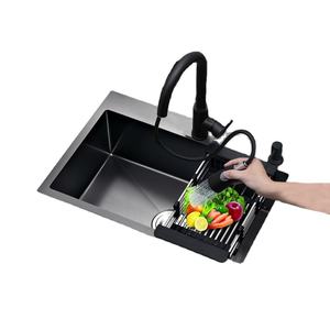 Évier de cuisine noir en acier inoxydable, 1 pièce, lavabo à encastrer ou à poser sous plan de travail, pour le lavage des légumes, 68x45 <span class=keywords><strong>cm</strong></span> - Product Image 1