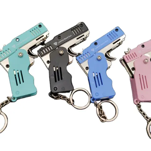 Lilangda Wholesale Mini Toy Alloy Metal Folding Model Gun Keychain Metal Miniature llaveros Holder Soft Bullets Rubber Band Gun