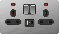 Prise de courant 16A 250V 1 poste en acier inoxydable et aluminium de style britannique avec ports USB-A et Type-C pour le marché irakien et moyen-oriental