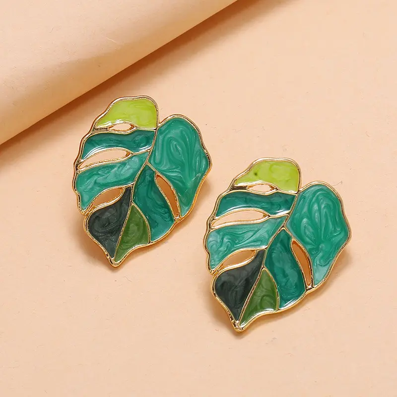 SUXUAN Fabrik preis Hawaii Schmuck Mode Wildwald Süße Farbe passend tropfende grüne Blatt Ohrringe