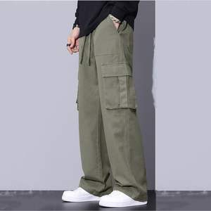 2025 pantalones Cargo holgados para hombre 100% algodón cintura elástica cordón ajuste suelto Pull-On con múltiples bolsillos estilo Y2K - Product Image 5