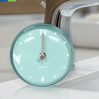Jam dinding kamar mandi, dekorasi rumah Quartz Mini Analog bundar ABS untuk ruang tamu dan fitur hisap dinding untuk dekorasi rumah
