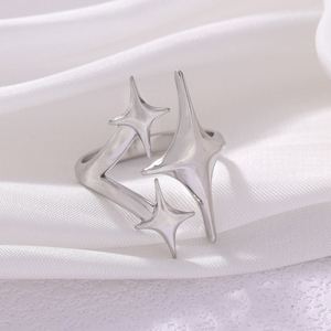 แหวนเหล็กไทเทเนียมรูปดาวแบบเปิดสำหรับผู้หญิงแหวนชุบทองทำจากสเตนเลสเกรดสูงไม่ซีด - Product Image 3