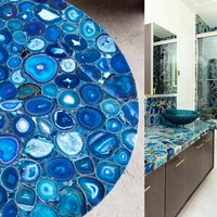 Décoration de maison de luxe Agate bleue grande dalle panneau comptoir Bar Top pierres précieuses Agate pierre carreaux de sol et panneau mural à vendre