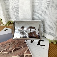 Sac à cosmétiques de 7 pouces en cuir PU argenté, grand format, écologique, style japonais, avec logo en relief, sac à maquillage pour femmes, imperméable, pour les voyages