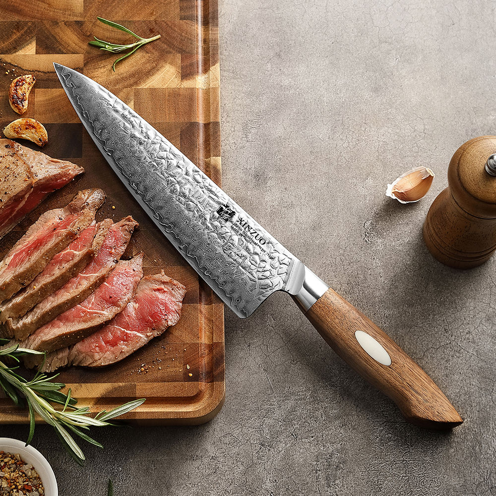 XINZUO Japanese AUS10 Damascus Steel Slicing Knife - 8