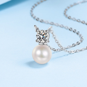 Fine Jewelry925 Sterling Silver White Gold Plaqué Femmes Collier En Gros Chaîne De Perles D'eau Douce 0.5CT Moissanite Pendentif - Product Image 2