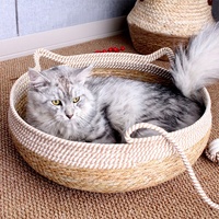 Panier de rangement pour chat en corde de coton confortable, rond, moderne, écologique et personnalisé, avec coussin
