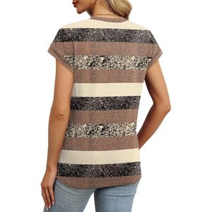 FOXA Camiseta sin mangas de verano para mujer, manga corta, cuello redondo, estampado a rayas, blusa tipo túnica de algodón transpirable, S 3XL - Product Image 5