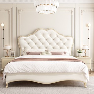 Cama doble moderna y sencilla de 1,8 m, cama de nube de lujo ligera de madera maciza de estilo americano, color crema, estilo francés para cama maestra con funda - Product Image 2