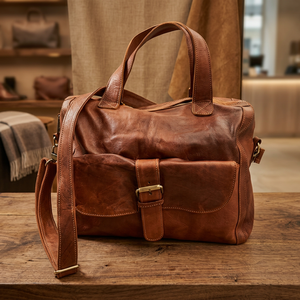 Sac de voyage unisexe de luxe classique en cuir véritable de haute qualité, élégant, avec poignée souple et fermeture éclair intégrée - Product Image 3