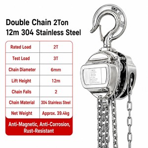 Palans à chaîne manuels robustes de 2 tonnes, 12 m, avec chaîne de charge en acier inoxydable 304 - Product Image 2