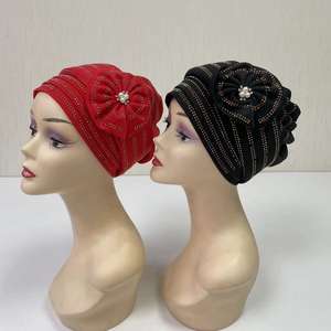 MH-1209 fleur tête couverture strass perles solide tête Wrap Hijab dames fête casquette tête Turban Bonnet pour les femmes - Product Image 3