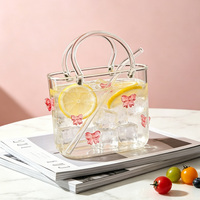 Gobelet en verre en forme de sac à main avec nœud rose 3D, en borosilicate de haute qualité, créatif, pour boutique de cadeaux