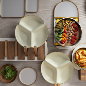 Bandeja de Servir Minimalista, Ecológica y Contemporánea de Cerámica y Porcelana con 3 Compartimentos para el Hogar y Restaurantes - Product Image 2