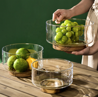 Plateau à fruits en verre très vendu, style simple et moderne, plateau à fruits en bois, plateau à fruits en verre de luxe léger