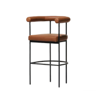 Chaise de bar en cuir minimaliste créative avec cadre en fer et accoudoirs, tabouret haut pour villa, café