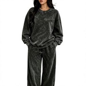 Ensemble de survêtement décontracté pour femme avec sweat à capuche zippé effet délavé et pantalon brodé à nœuds, 2 pièces - Product Image 1