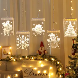 3d Kerstboom Usb Hangende Muur Raam Feestzaal Decoratie Fee Led Gordijn Lichtslingers Met Acryl Gordijnen