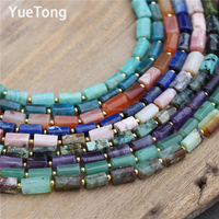Collier ras du cou en perles cylindriques d'améthyste en pierre naturelle, en acier inoxydable doré PVD, réglable, avec cristal de guérison, fait main pour femme