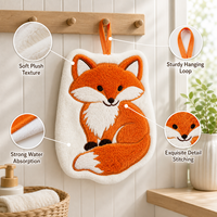 Serviette de toilette personnalisée en forme de renard, brodée, en velours corail doux, à suspendre, serviette de toilette personnalisée